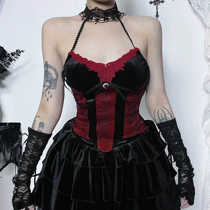 Mall Goth Streetwear Punk Style Halter Neck Crop Top Women Vintage Aesthetics Backless Y2K Tank Top Sexy Camisoles