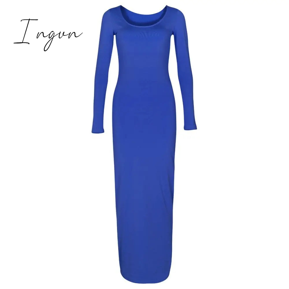 Ingvn - Turtleneck Long Dress Autumn Winter Muslim Elegant Office Lady Skinny Long Sleeve Bodycon Casual Dress Women Midi Clubwear GV464