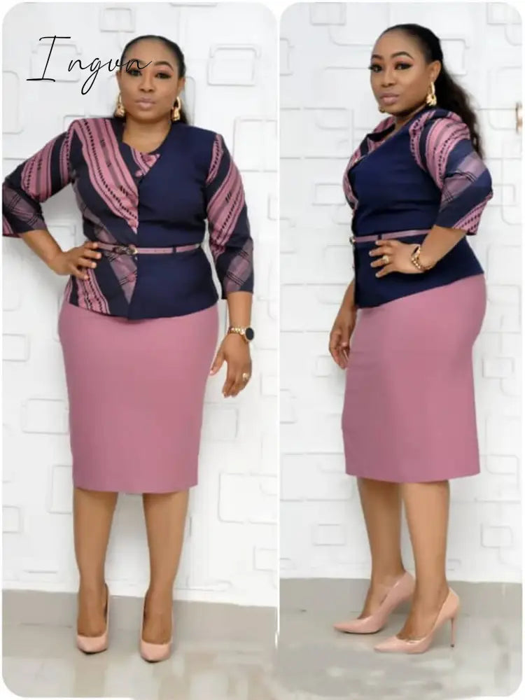 Ingvn - African Clothes 5XL 6XL Plus Size Suit Two Piece Set Women African Dresses For Women Print Top&Pencil Skirt Set Office Lady