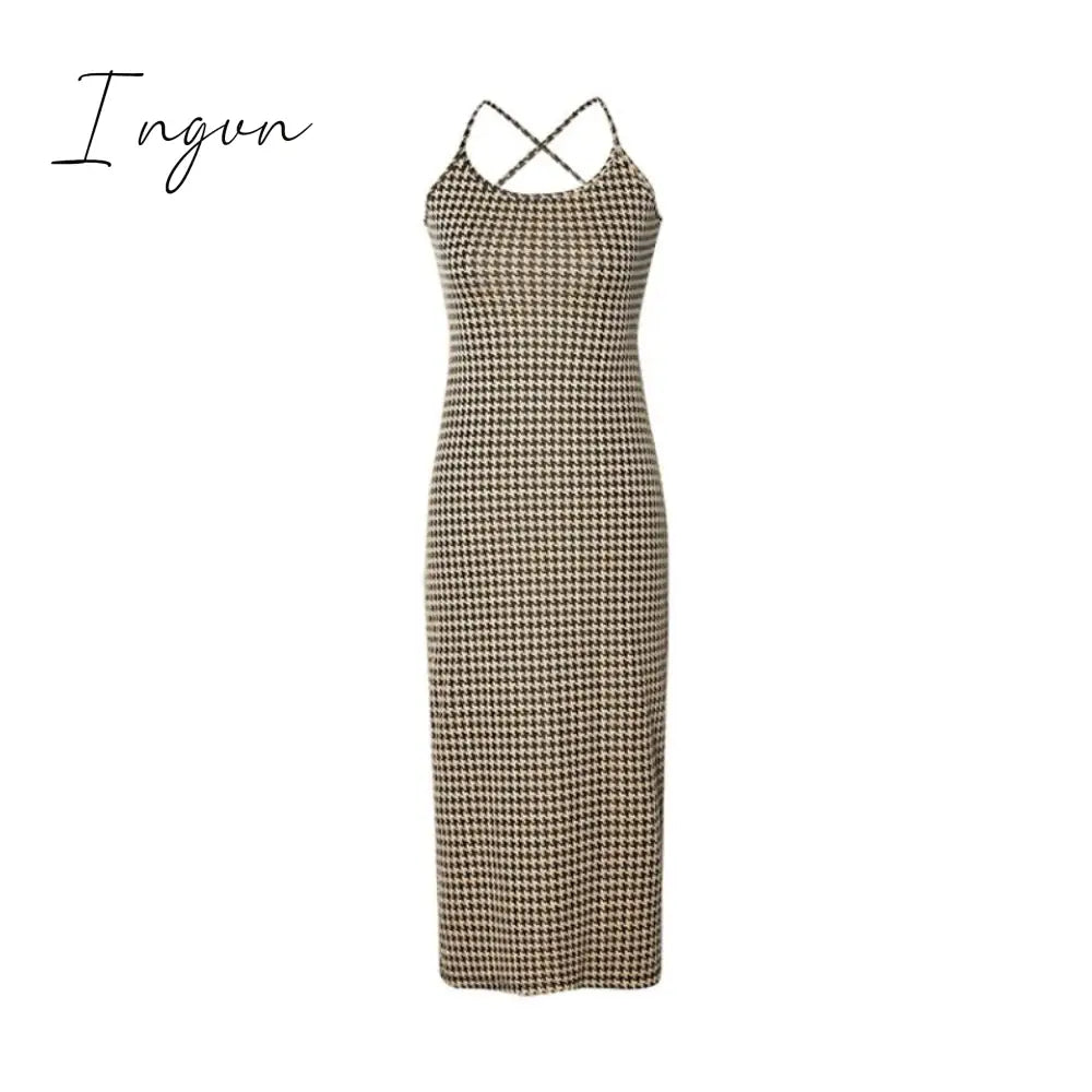 Ingvn - Women's Dresses Party Sexy Dresses Elegant Summer Women's Houndstooth Print Tight Bandage Dresses Club Gala Party Long Dres
