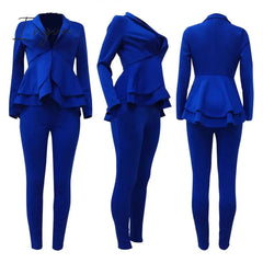 Ingvn - high quality Sexy Business Suits For Women Solid Black White Office Ladies 2 Piece Sets Scallop Design Elegant Women Suit Coat & Pants Set