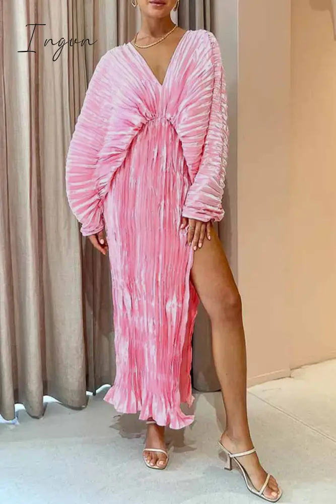Ingvn - Sexy Celebrities Solid Fold V Neck Dresses