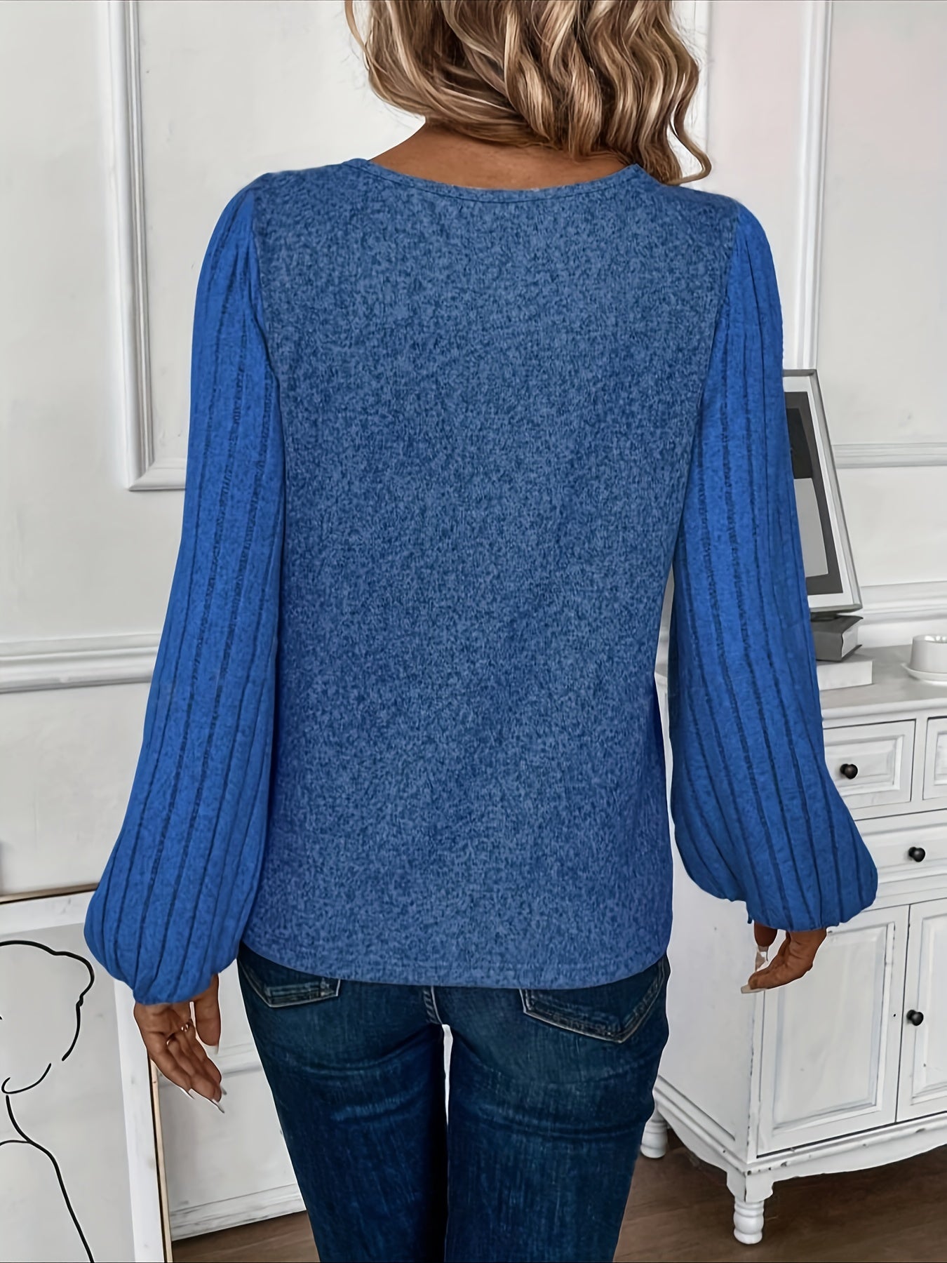 Flare Fantasy, Elegant Solid Color V-Neck T-Shirt with Bell Sleeves - Soft Polyester, Machine Washable - Perfect for Spring & Fall