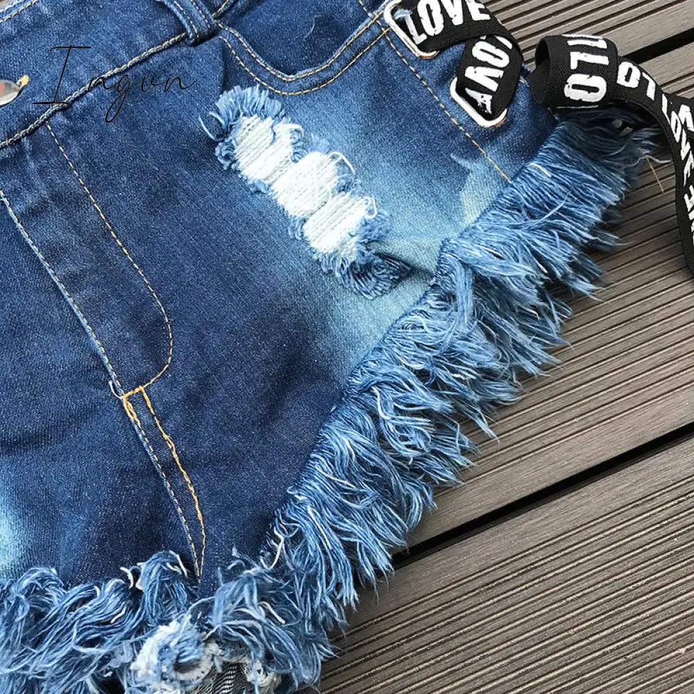 Ingvn - Sexy Low Waist Bandage Denim Ripped Hole Short Jeans Women Mini Skinny Sexy Club DJ Dance Shorts New White Blue Black