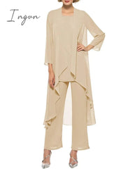 Ingvn - Mother of the Bride Dresses Plus Size Dress Blazer Champagne Chiffon Pantsuit 3 Pieces Wedding Party Guest Gown Dress
