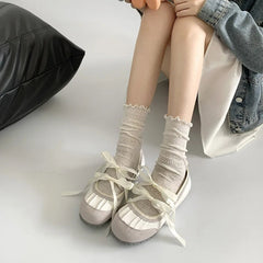 Ingvn  Autumn Lace Up Women Ballet Flat Shoes Fashion Shallow Non Slip Ladies Comfort Round Toe Mary Jane Shoes