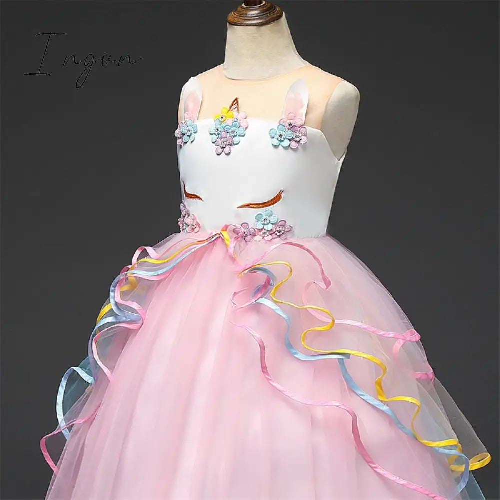 Ingvn - Red Girl Lace Embroidery Christmas Birthday Party Dress Flower Wedding Gown Formal Kids Dresses For Girls Teen Clothes 6 14 Yrs