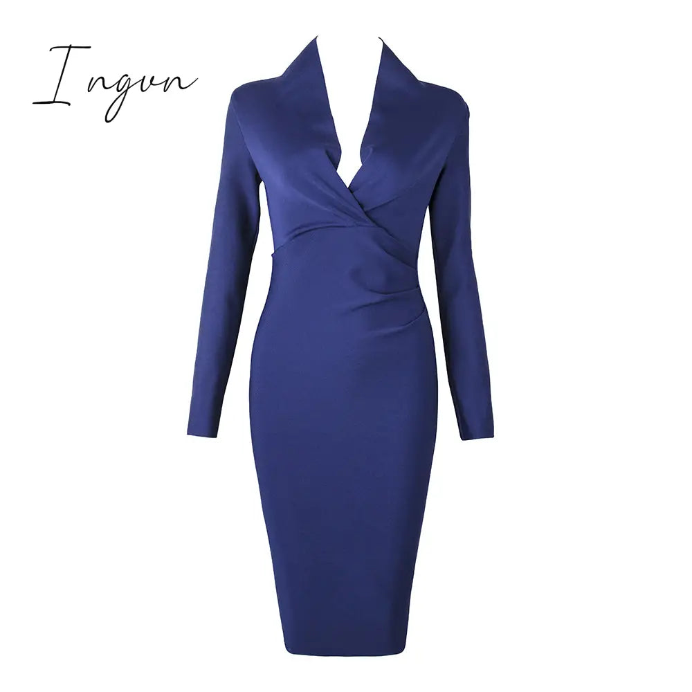 Ingvn - New Summer Deep V Neck Women Bandage Dress Full Sleeves Celebrity Bodycon Dress Sexy Club Vestidos Evening Party Dresses