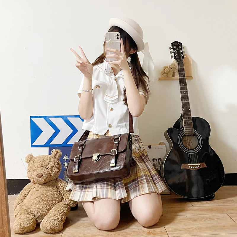 INGVN  Japanese Vintage Solid Preppy Backpacks Girls Casual Students All Match Simple Shoulder Bags Women Trendy Y2k Fashion Handbags