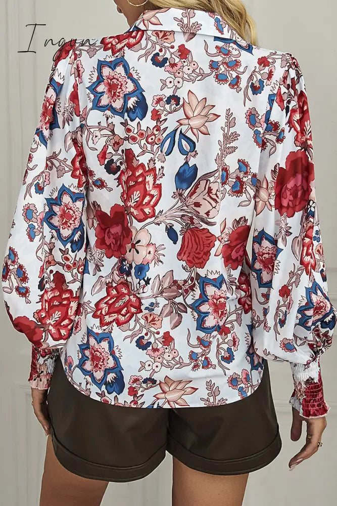 Ingvn - Bohemian Floral Buttons Shirt Collar Tops