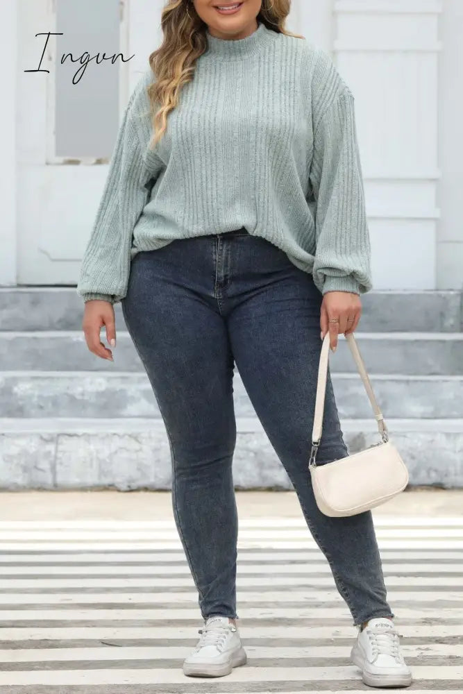 Ingvn - Casual Solid Basic Turtleneck Plus Size Tops