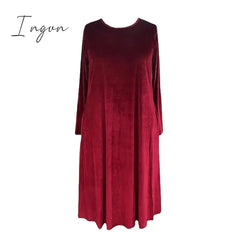 Ingvn - Women‘s Velvet Dress Shift Dress Caftan Dress Long Dress Maxi Dress Green Black Purple Long Sleeve Pure Color Pocket Winter Fall Spring Crew Neck Mature Winter Dress Daily Vacation 2023