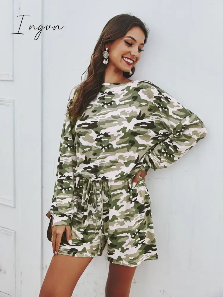 Ingvn - Long Sleeve Drawstring Romper