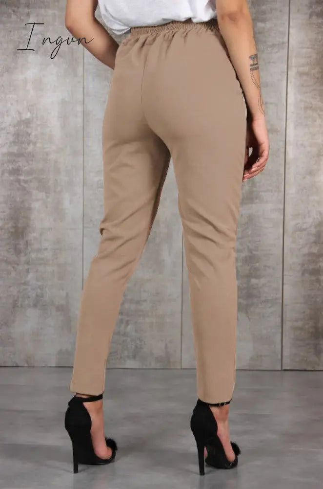 Ingvn - Casual Slim Chiffon Thin Pants For Women High Waist Black Khaki Green Pants Woman Trousers