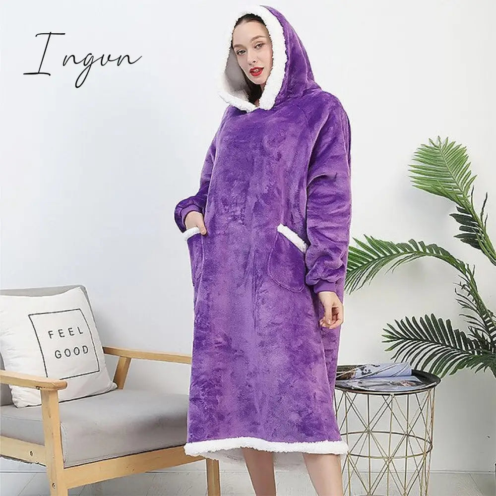 Ingvn - Oversized Wearable Blanket Flannel Thick Soft Warm Long Hoodie Blanket Big Hooded Sweatshirt Hoodie Blanket for Adults Women Girls Teenagers Teens Men Black