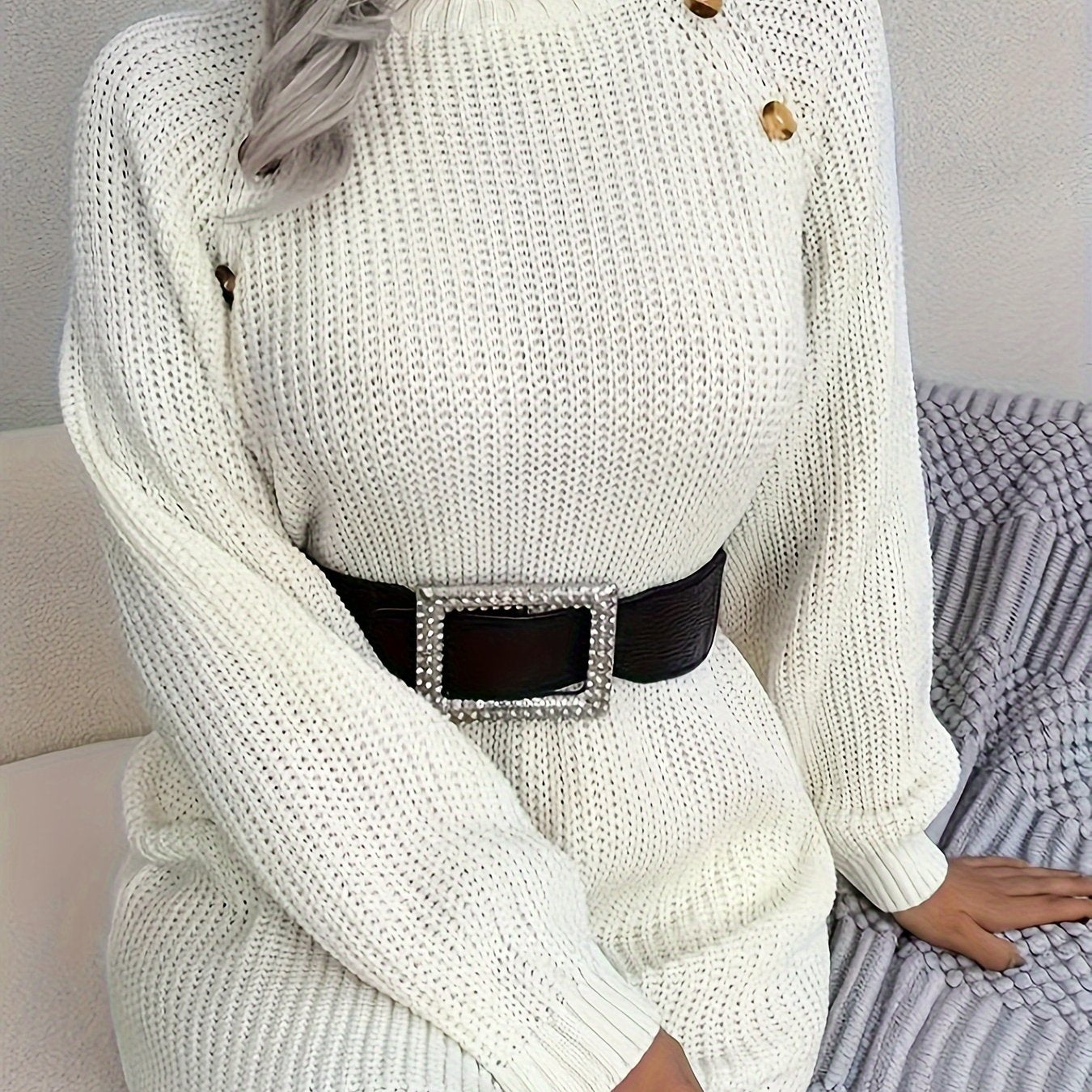 Turtleneck Solid Sweater Dress, Casual Long Sleeve Bodycon Dress, Women's Clothing