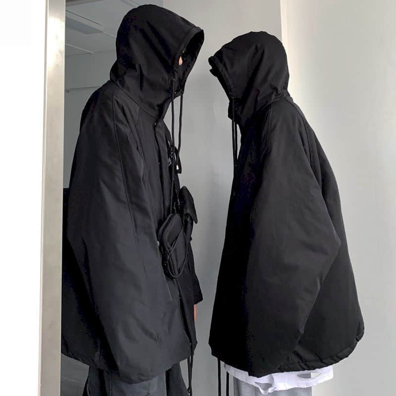 Punk style Padded Jacket Men Women Winter new thickened dark oversize hooded charging cotton jacket men's thick/thin Top