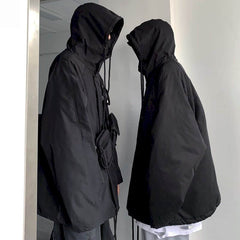 Punk style Padded Jacket Men Women Winter new thickened dark oversize hooded charging cotton jacket men's thick/thin Top