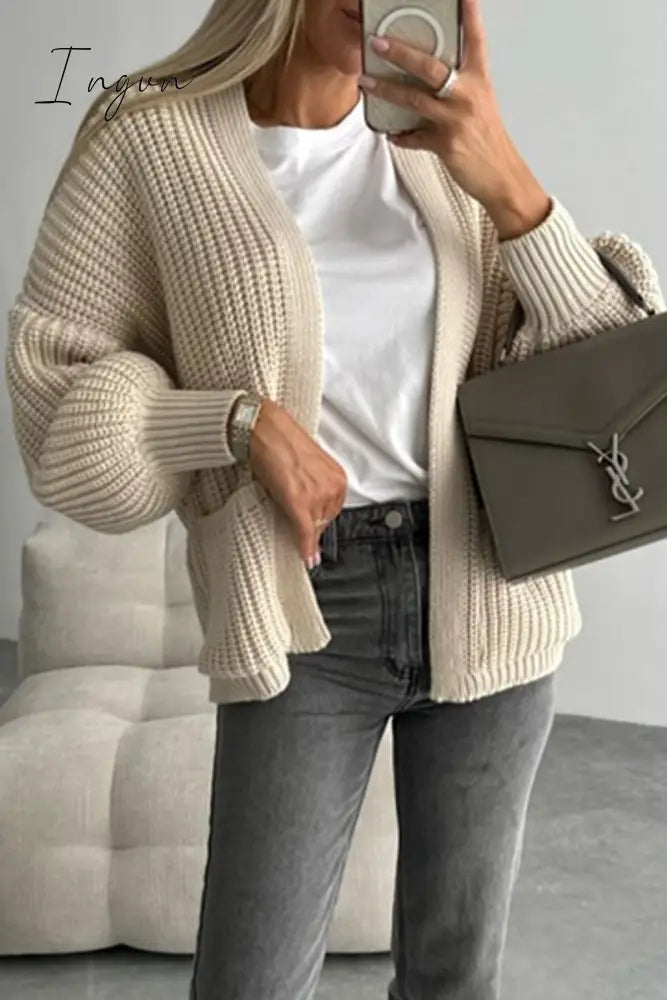 Ingvn - Elegant Solid Pocket V Neck Outerwear