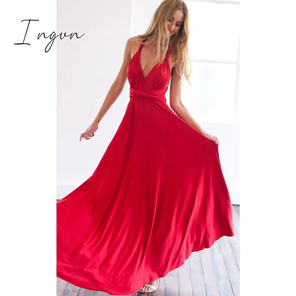 Ingvn - Sexy Women Maxi Dress Red infinity Long Dress Multiway Bridesmaids Convertible Wrap Party Dresses Robe Longue Femme Plus Size