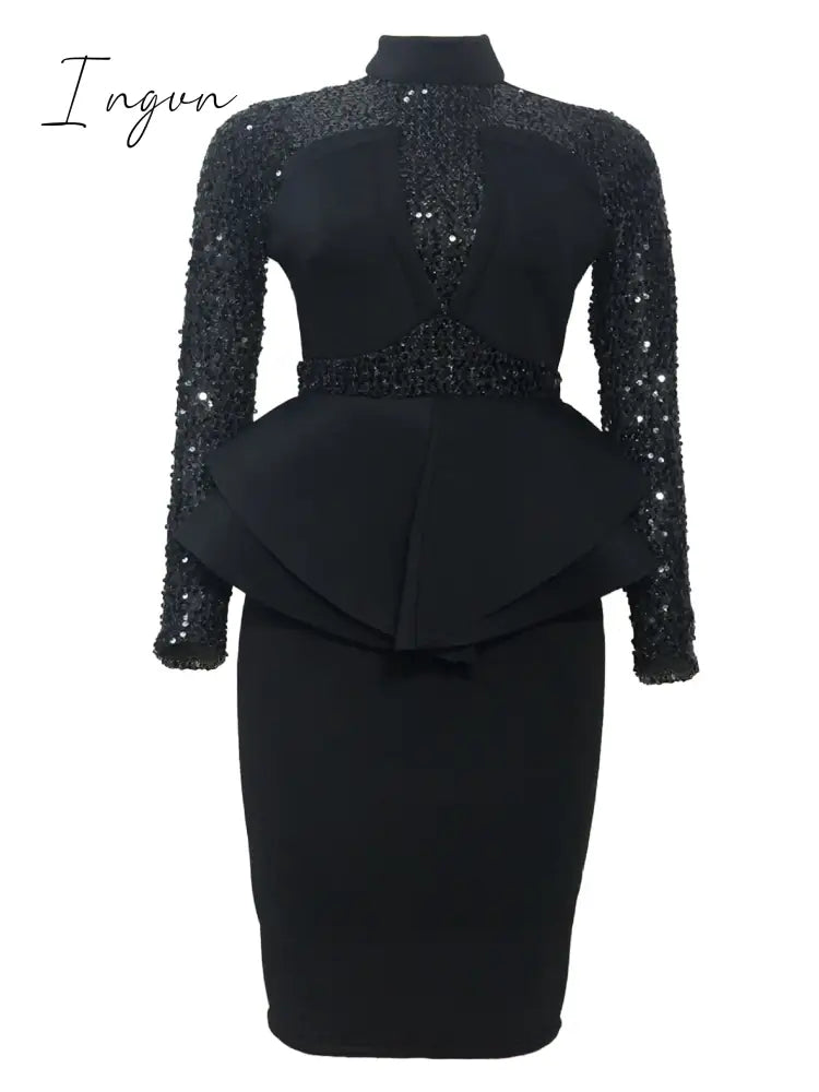 Ingvn - New arrival spring sexy lady 3 colors mid dress zipper fly ruffles bud dress full sleeve slivers office lady new dress