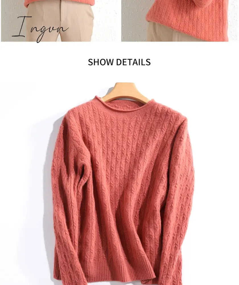 Ingvn - 100% Merino Wool Cashmere Sweater Women Winter Warm O-Neck Long Sleeve Ladies Pullover knitted Autumn Jumper Vintage Sweater