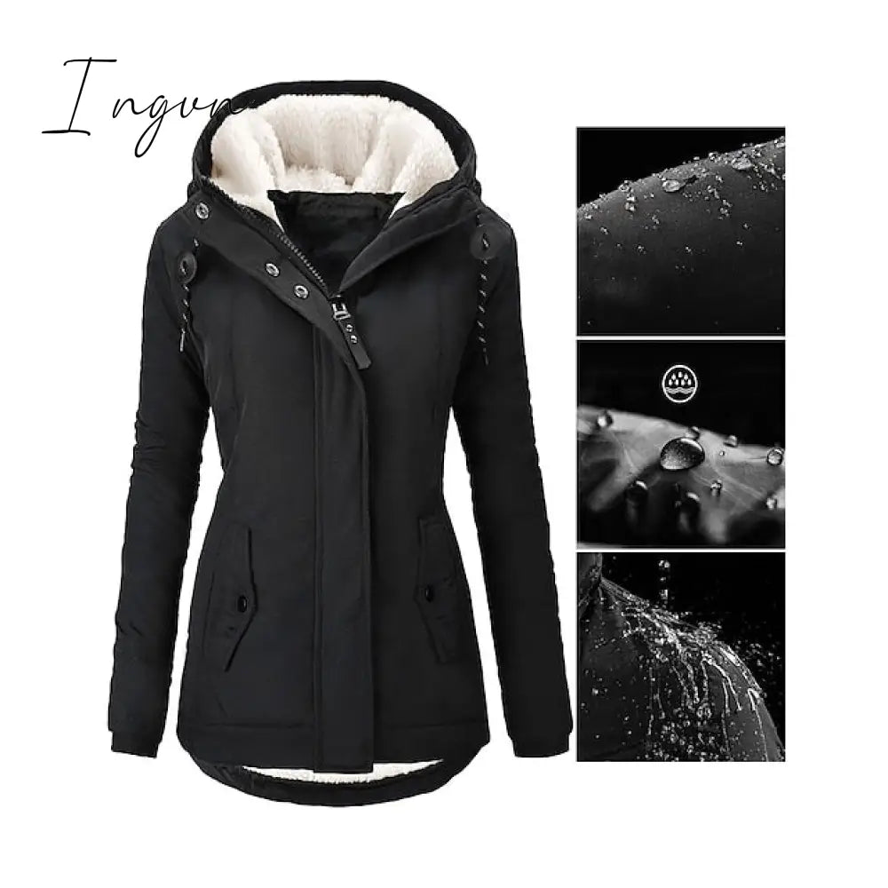 Ingvn - Women's Parka Street Fall Winter Long Coat Windproof Warm 3 in 1 Loose Casual Sports Jacket Long Sleeve Solid Color Zipper Purple Blushing Pink  Waterpoof  Daily Wear Down  Parkas  Lined