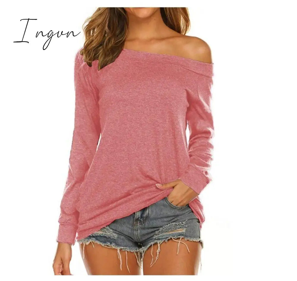 Ingvn - Stylish Off Shoulder Solid Color Long Sleeve Tops