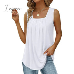 Ingvn - Women's Tank Pleated Solid / Plain Color Basic Square Neck Sleeveless Summer Wine Red Black White Light Green Pink