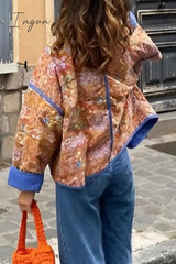 Ingvn - Street British Style Floral Patchwork Mandarin Collar Outerwear