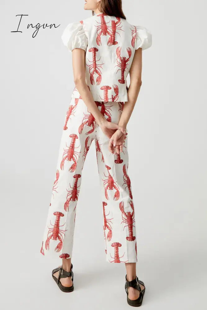 Casual Print Animal Frenulum With Bow V Neck Short Sleeve Two Pieces