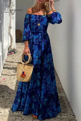 Ingvn - Sexy Vintage Print Flowers Patchwork Off the Shoulder A Line Dresses