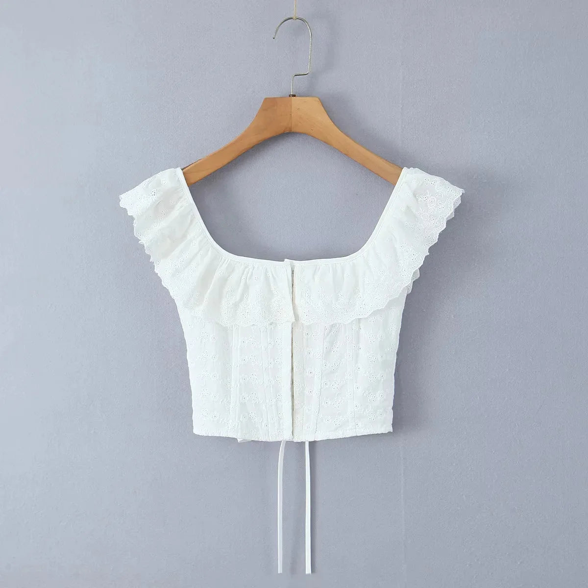 Lace Ruffles Corset Short Vest Women Backless Off Shoulder Cropped Tops 2025 Summer Fishbone Party Club Slim White Tops Clothes