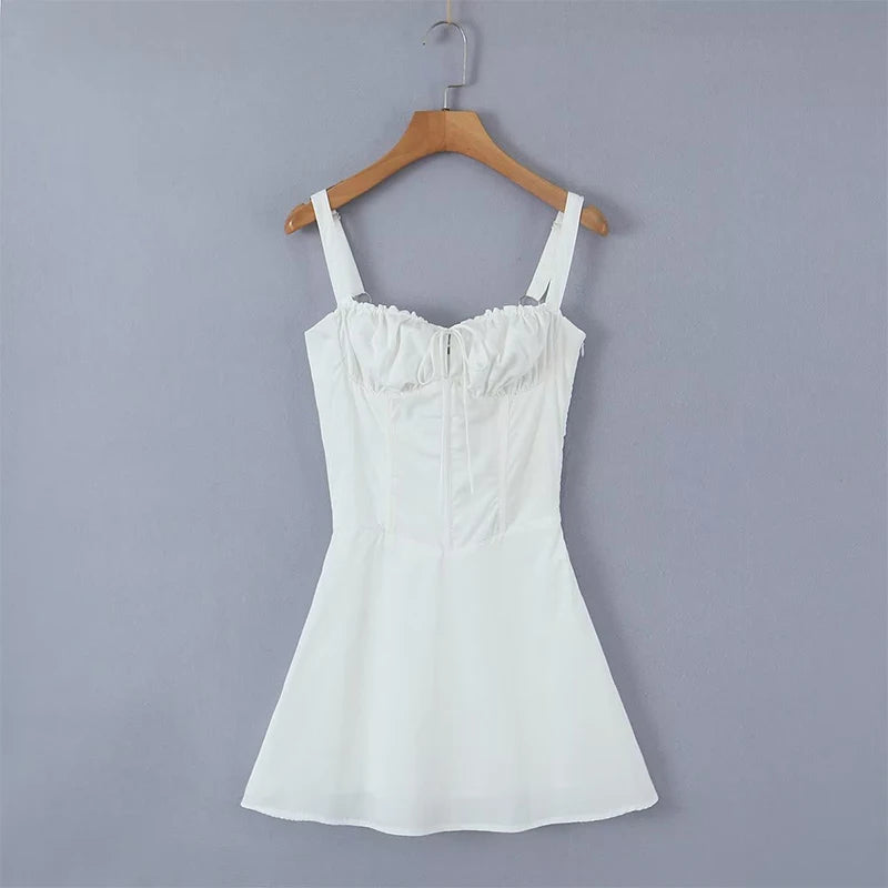 New Fashion Women Back Lacing Up Bandage Black White Sling Dress Sexy Sleeveless Female Summer Party Mini Robe