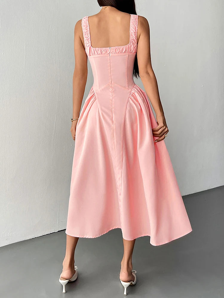 Pink Sweet Women Dresses New Streetwear Fashion Club Party Casual Slim Dress Clothing Solid Sexy Lady Backless Dresses Clothing