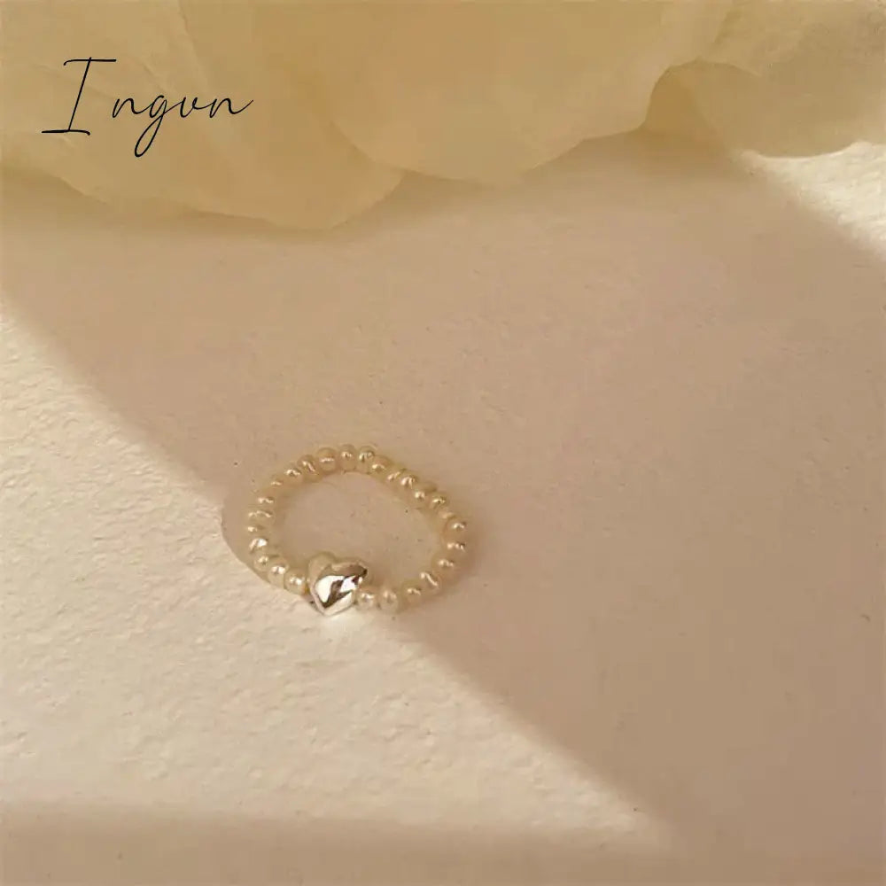 Kpop Vintage Trend Black Heart Open Adjustable Rings Pearl Beaded Ring for Women Aesthetic Jewelry Wedding Gifts Accessories