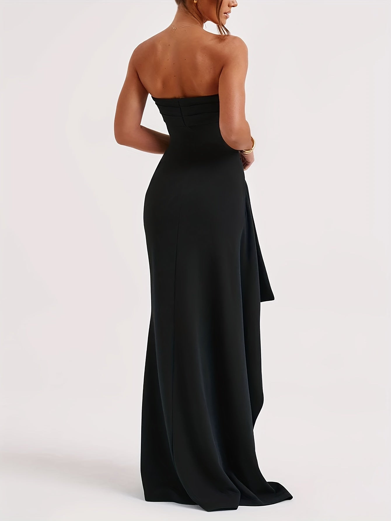 Solid Ruched High Split Tube Dress, Elegant Asymmetrical Hem Dress For Party & Banquet, Women's Clothing For Party Dressing