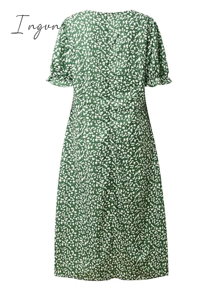 Ingvn - Women's Casual Dress Wrap Dress Floral Dress Floral Button Print V Neck Midi Dress Fashion Classic Daily Holiday Short Sleeve Regular Fit Black Dark Red Yellow Summer Spring S M L XL XXL
