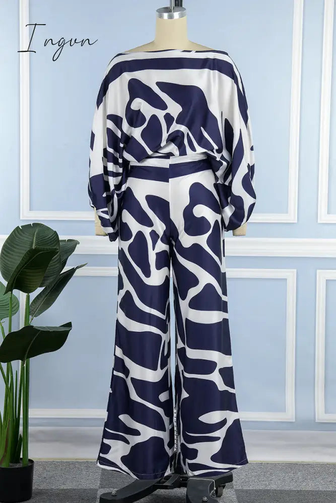 Ingvn - Casual Elegant Print Patchwork Off the Shoulder Long Sleeve Two Pieces(13 Colors)