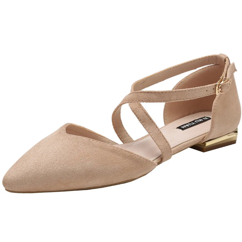 Low Heel Single Women Shoes Woman Spring Pumps Summer Pointed Hollow Sandals Word Belt Fairy Shoes Black Work Shoes Girl Shoes