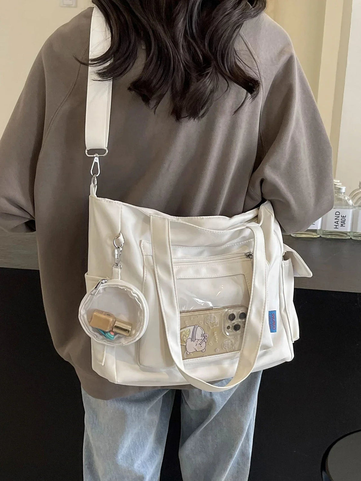 Ingvn  Women'S Bag Solid Color Tote Bag Commuter Shoulder Bag Casual Simple Mummy Bag Big Capacity Nylon Handbag