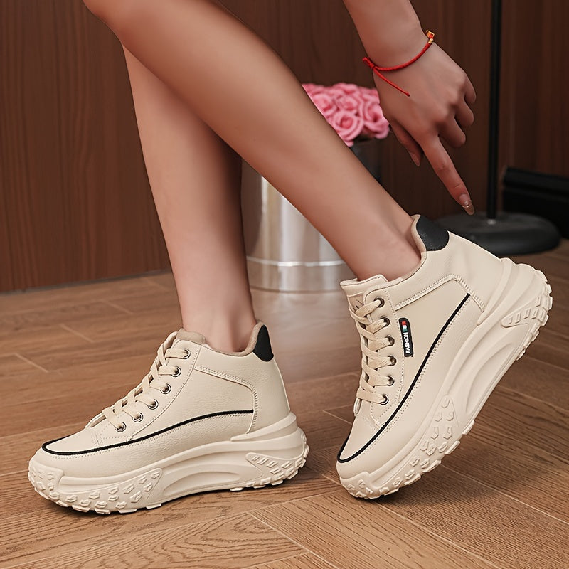 Plus Size Women's Comfortable High Top Platform Sneakers, Casual Lace Up Outdoor Shoes