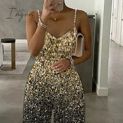 Ingvn - Jumpsuits Overalls New Womens Printed Sleeveless Sexy Strapless Jumpsuit Pants Fashion Straps Sequins Gold Night Evening