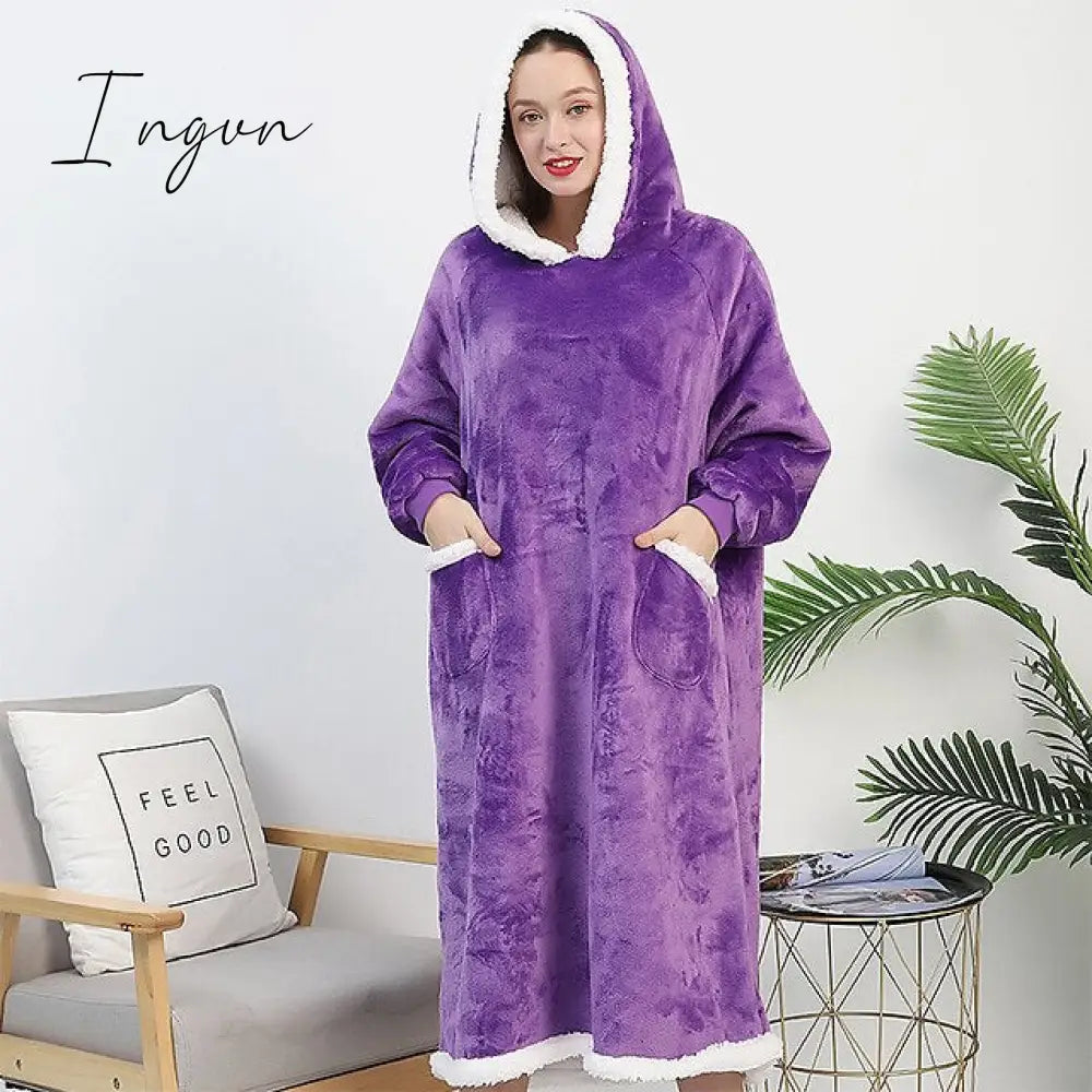 Ingvn - Oversized Wearable Blanket Flannel Thick Soft Warm Long Hoodie Blanket Big Hooded Sweatshirt Hoodie Blanket for Adults Women Girls Teenagers Teens Men Black