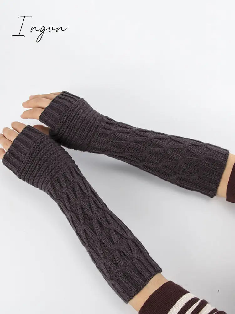Ingvn - Solid Color Keep Warm Jacquard Knitted Sleevelet