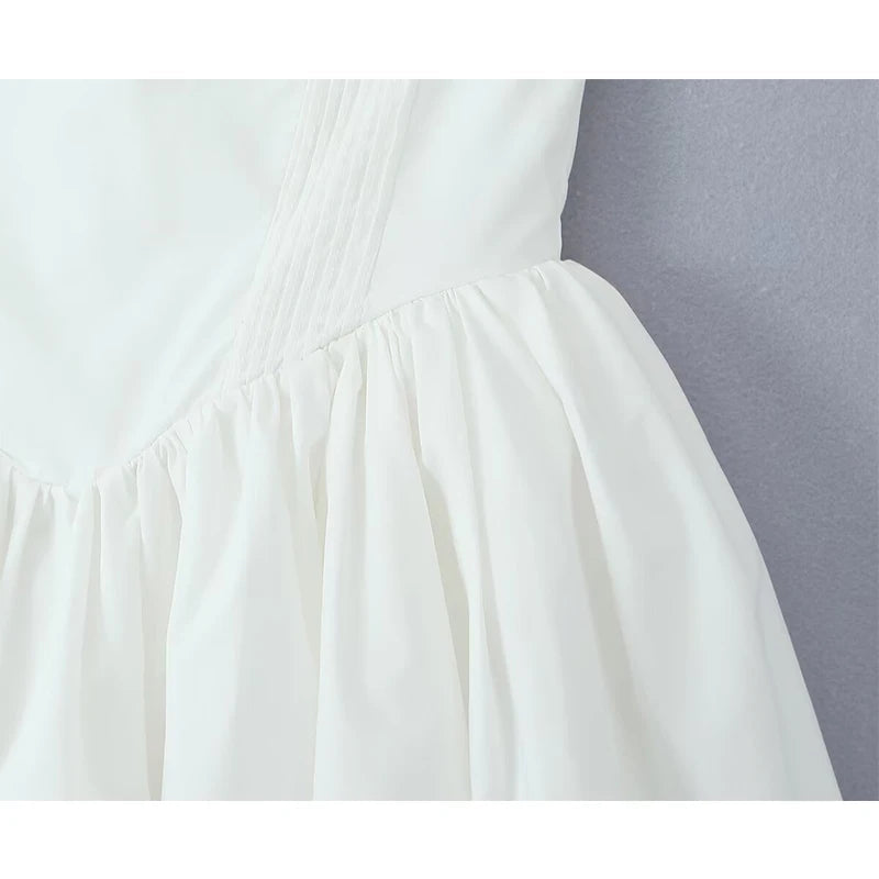 Summer White Mini Strapless Dress Sexy Elegant Fit and Flare Birthday Party Dresses Low Waist Cotton Women's Clothing