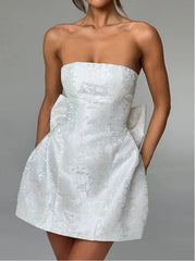 Elegant Strapless Butterfly Knot Open Back Short Dress Women Summer New Sexy Mini Dress Tight Party Evening Dress