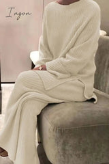 Ingvn - Casual Solid Solid Color O Neck Long Sleeve Two Pieces(5 Colors)