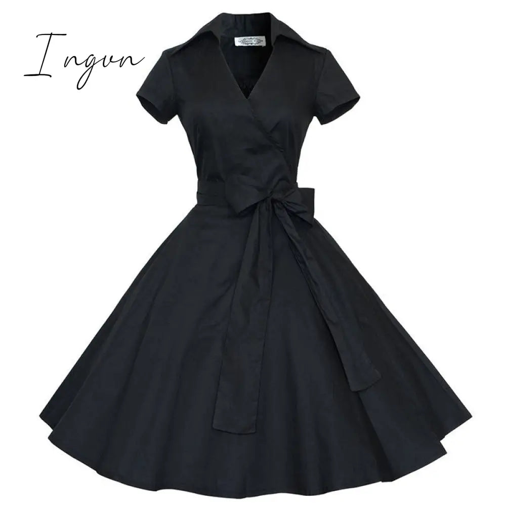 Ingvn - Audrey Hepburn Summer Dress Women Polka Dot Vintage Swing Robe Rockabilly Housewife Retro 50s Pinup Dresses Vestidos