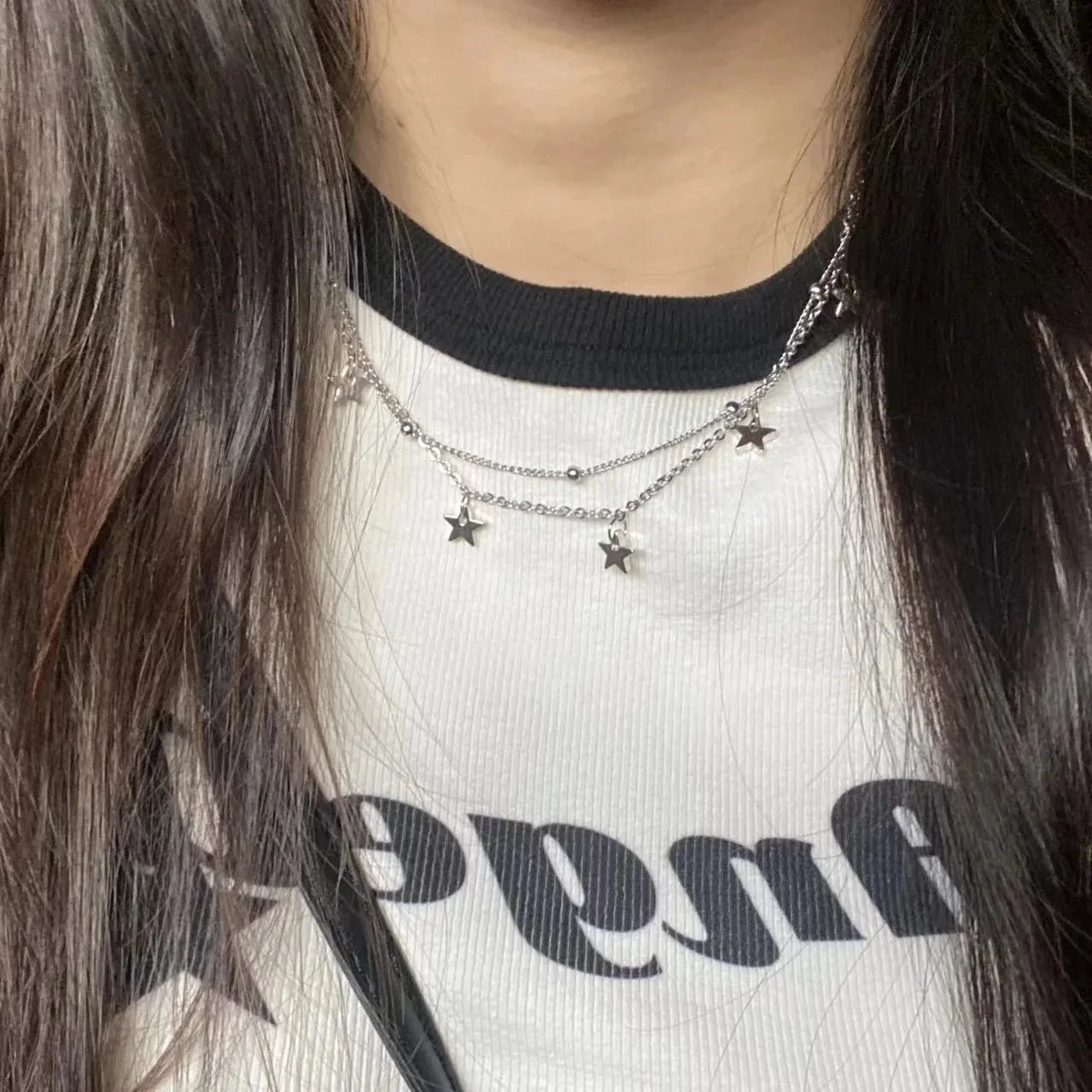 INGVN  Kpop Goth Silver Color Star Pendant Chain Necklace For Women Men Egirl Y2K Cool EMO Punk Aesthetic Grunge Jewelry Gifts